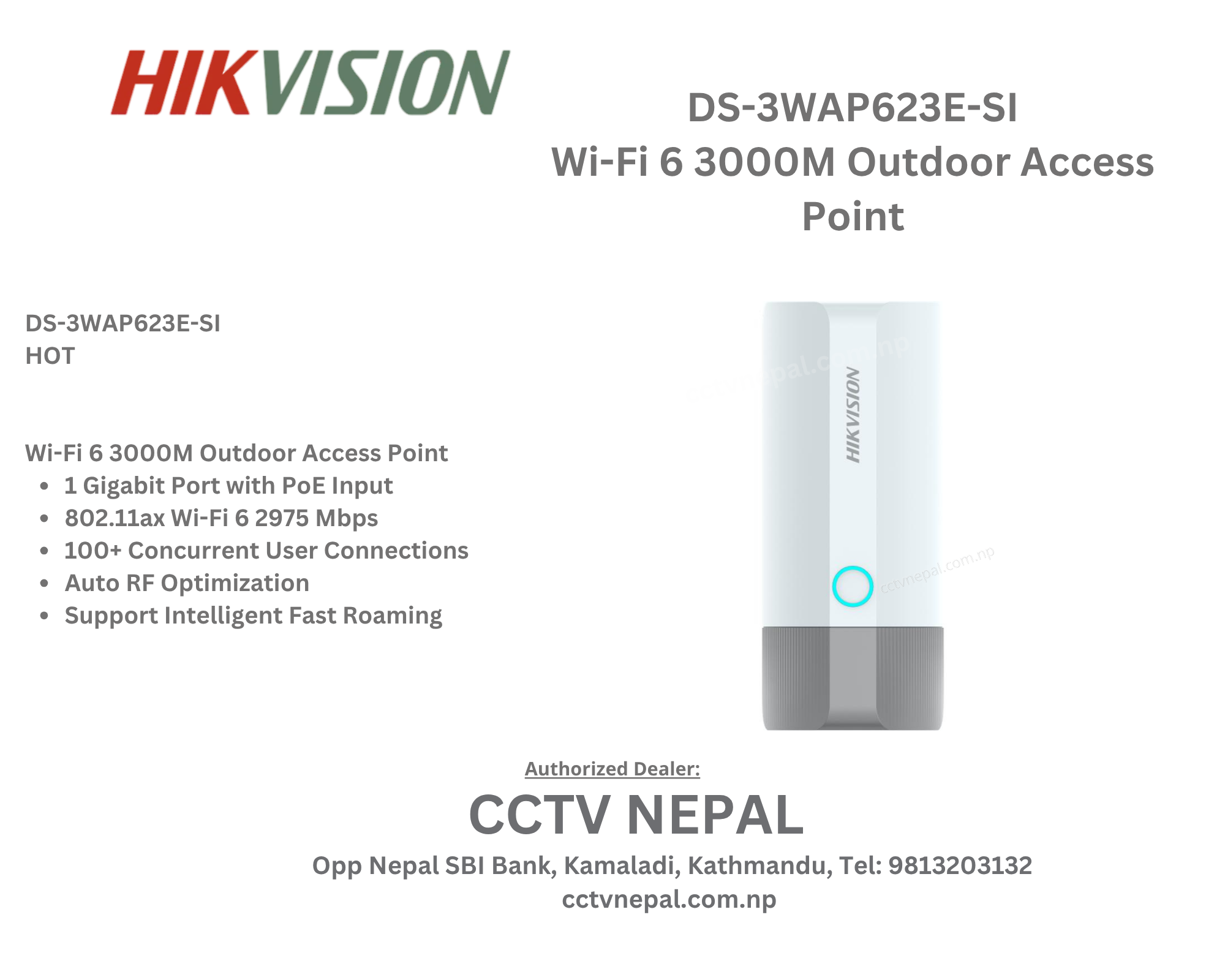 Hikvision Wi‐Fi 6 3000M  Outdoor Access Point  DS‐3WAP623E‐SI(O‐STD)