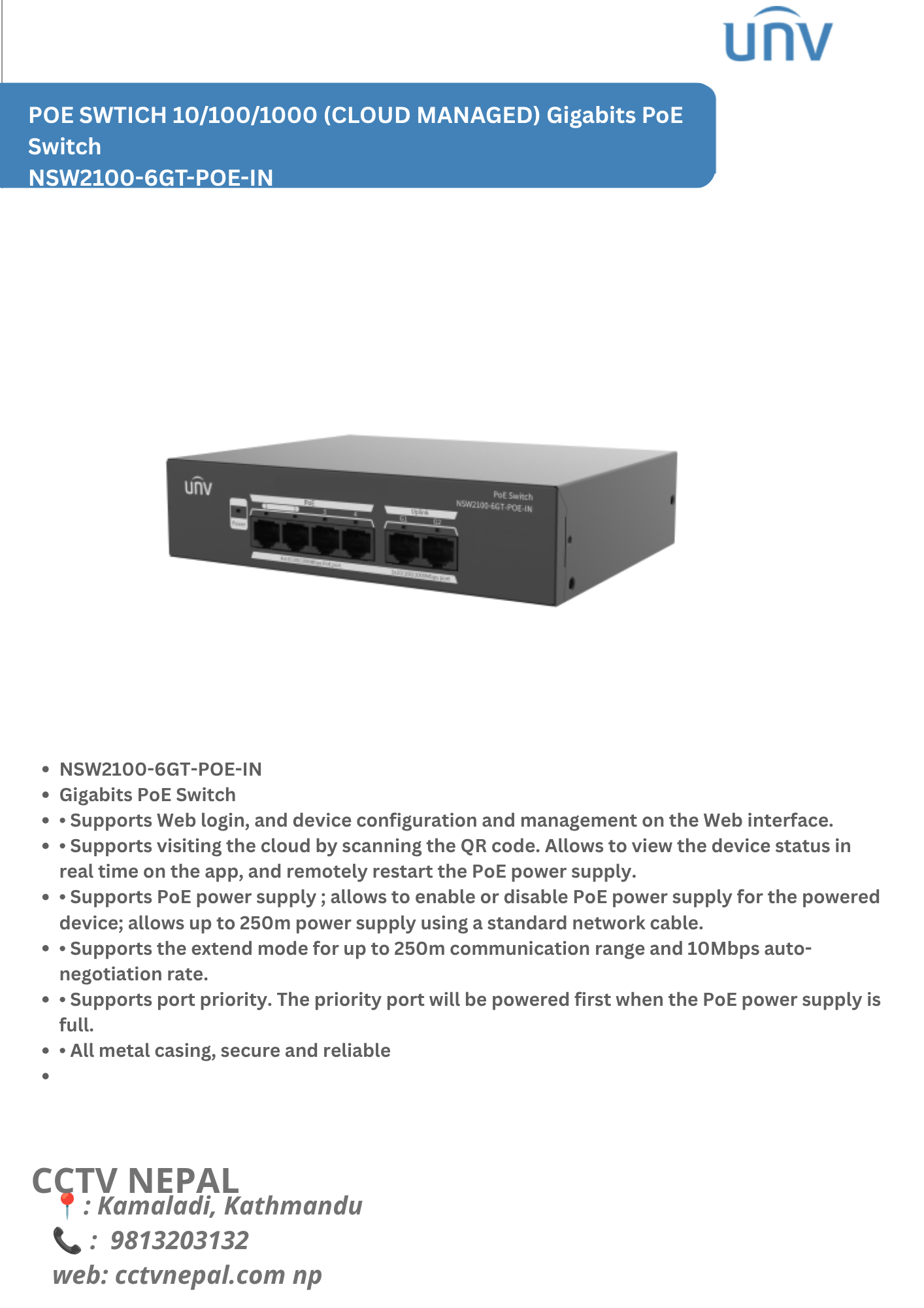 NSW2100-6GT-POE-IN Gigabits PoE Switch Featured Image